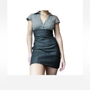 Vintage Y2K Deadstock Guess Jeans Embroidered  Gingham Preppy  Bodice Dress